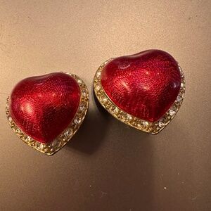 Vintage Victoria's Secret Puffy Red Enameled Heart/Rhinestone Clip Earrings.